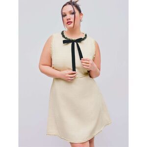 NEW Cider TWEED ROUND NECKLINE SLEEVELESS SOLID Cream Dress size XL Sleeveless B